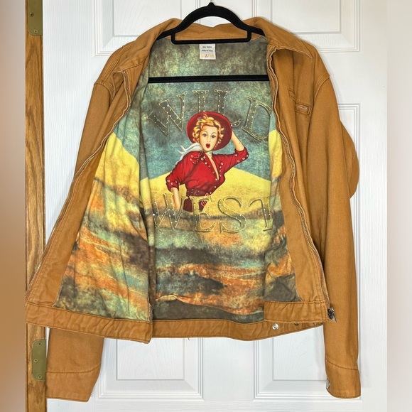 Vintage ETHYL”S LG Golden Brown Jacket with Graphic Wild West Lining - Picture 3 of 14